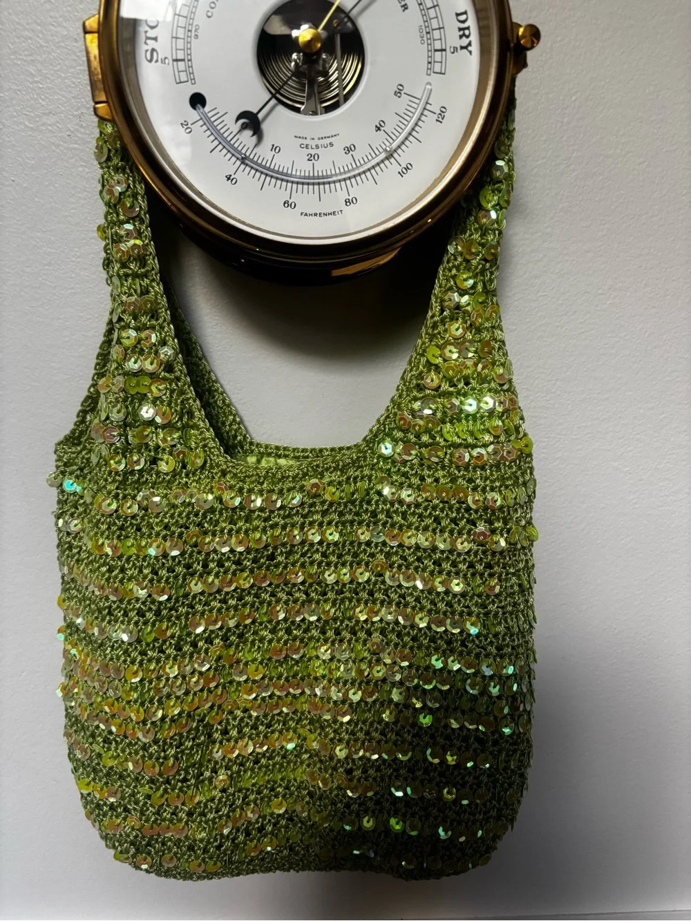 Green Sequin Crochet Shoulder Bag - Unbranded
